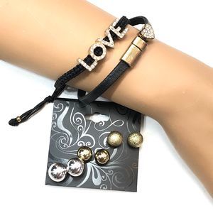 GNW Bracelets & 3 Pair Earrings Set Love Heart